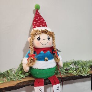 Merry Moments Elf Christmas Countdown Shelf Sitter Dangling Legs NEW Girl Plush